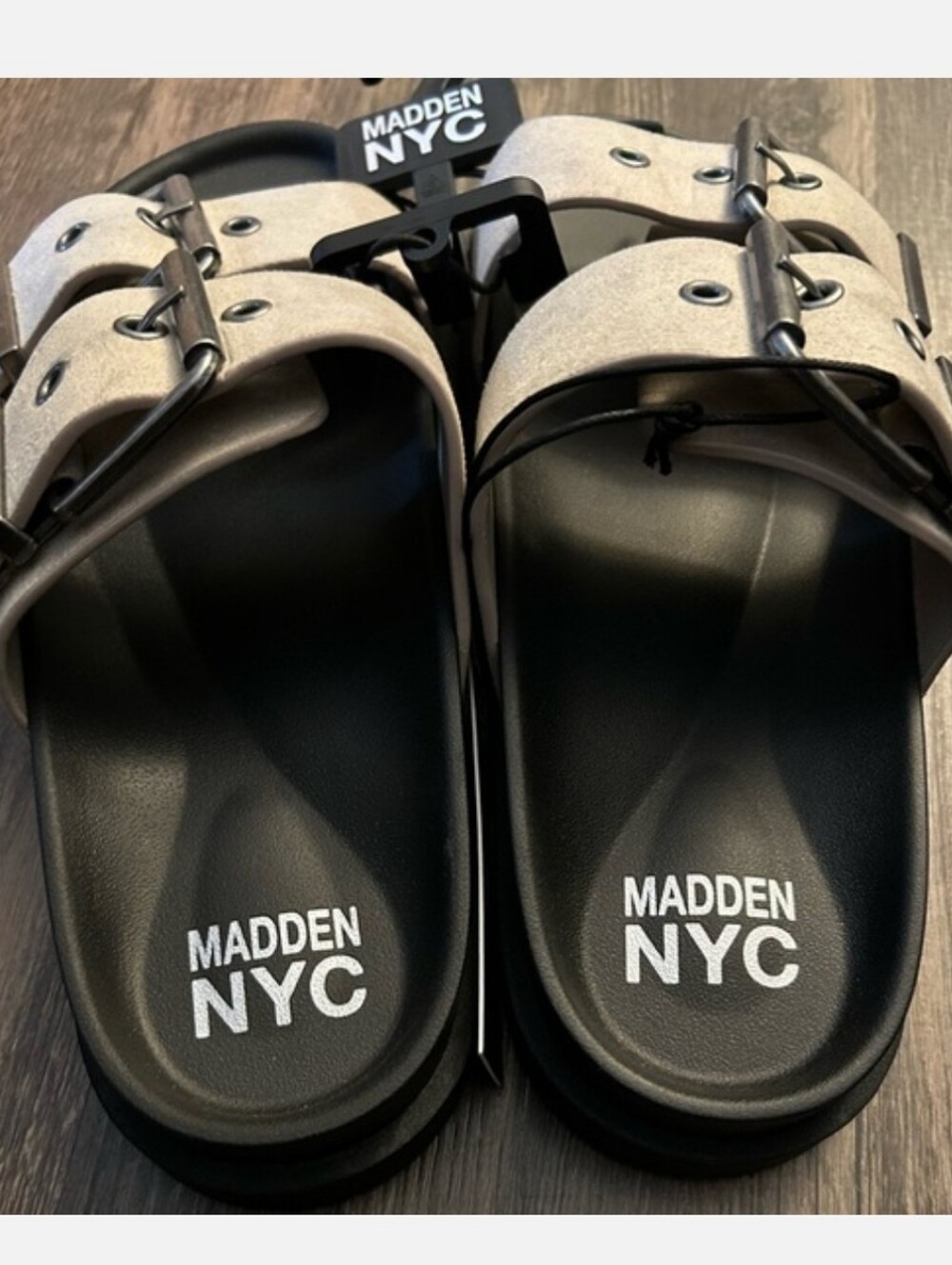 Madden NYC Women's Taupe Buckle Strap Sandals